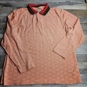 Gucci Men's Long Sleeve Orange Polo Shirt GG logos FLAWS
